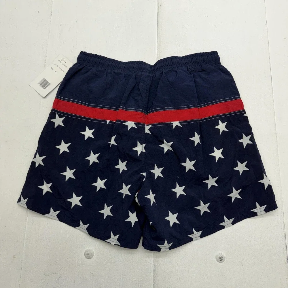 Vintage Pure Water USA Swim Shorts Mens M Blue Stars Flag Lined Trunks Patriotic